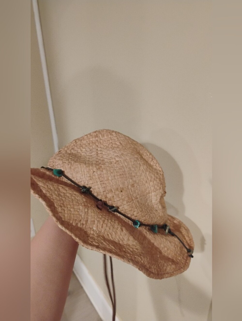 Vintage 2000s Authentic Western Girl Straw Hat With Faux Turquoise Detail OS - Picture 4 of 5